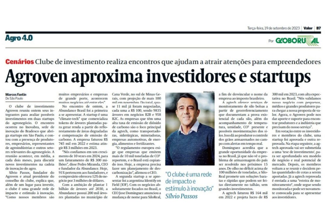 Valor Econômico/Globo Rural: Agoven aproxima investidores e startups