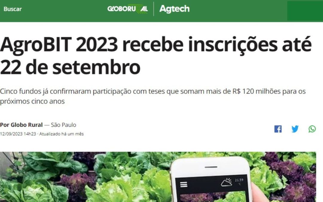 Globo Rural: AgroBIT 2023 recebe inscrições até 22 de setembro