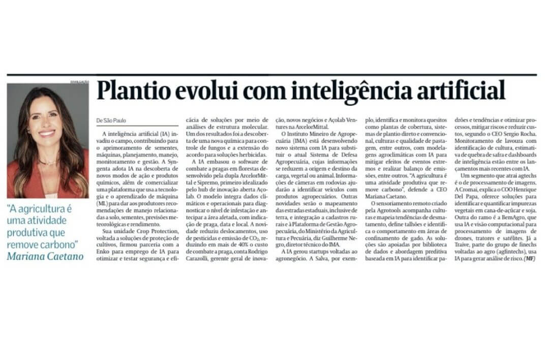 Valor Econômico: Plantio evolui com inteligência artificial