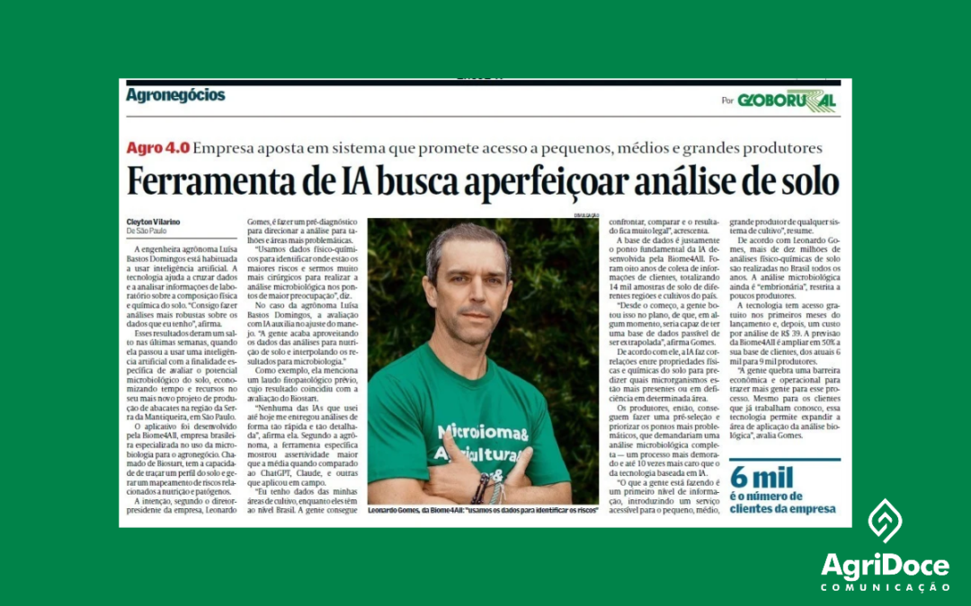 Valor Econômico: Ferramenta de IA busca aperfeiçoar análise de solo