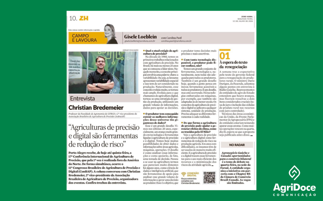 Zero Hora: Agricultura de precisão em tempos de desafios climáticos: “Ferramenta de gestão de risco”, avalia especialista
